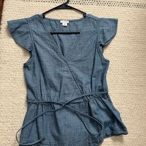 J. Crew Chambray Wrap Peplum Top in Blue